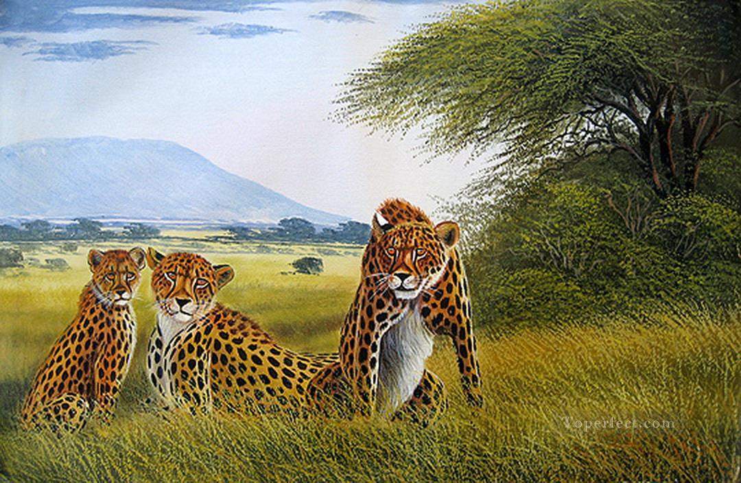 wanjeri guépard famille de l’Afrique Peintures à l'huile
